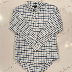 Lands’ End Supima Hyde Park Plaid Button Down Shirt Blue Yellow 15.5x33